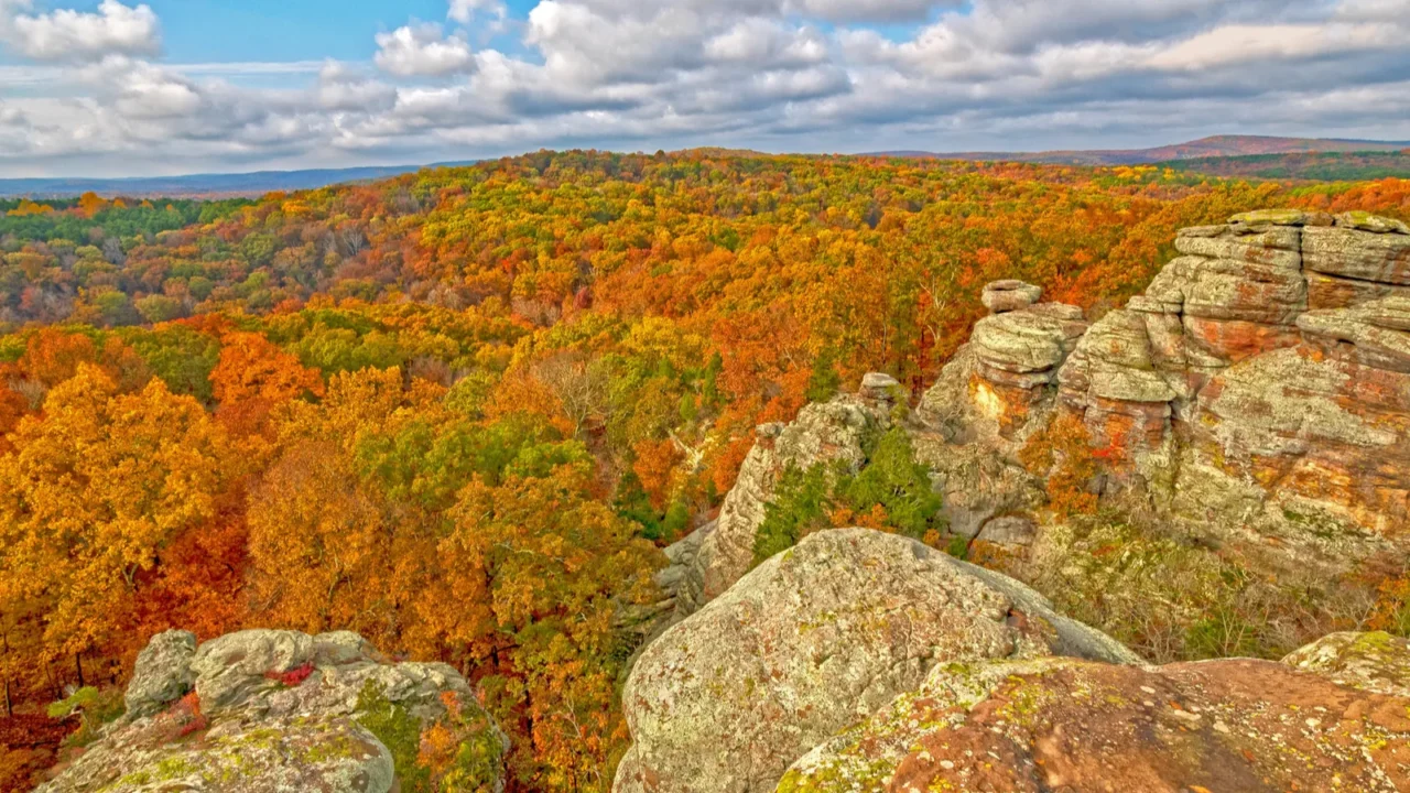 sunny skies and fall colors in garden of the gods