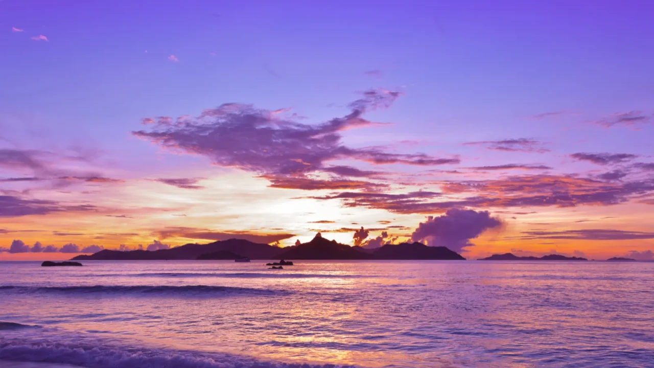 sunset on tropical beach seychelles