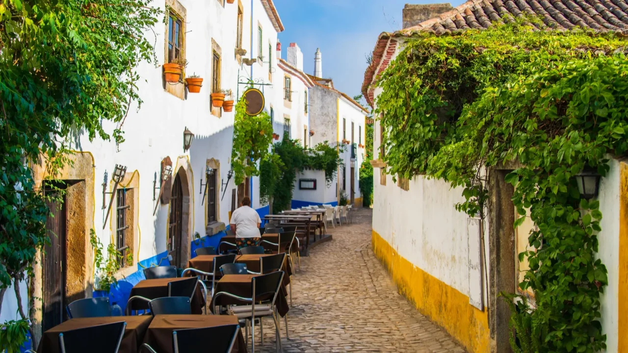 table and chairs in open air street cafe or restaurant