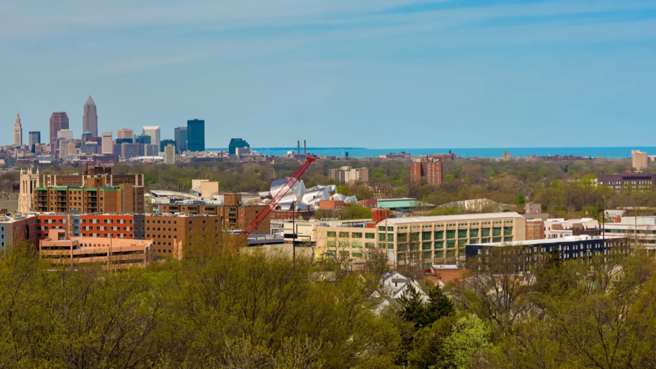 the downtown cleveland skyline lake erie and the cultural and