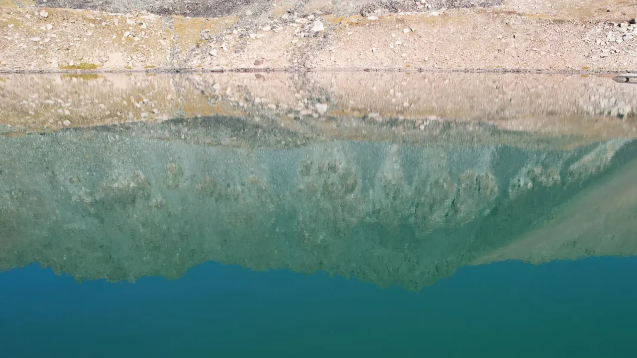 the emerald color of the water of a mountain lake