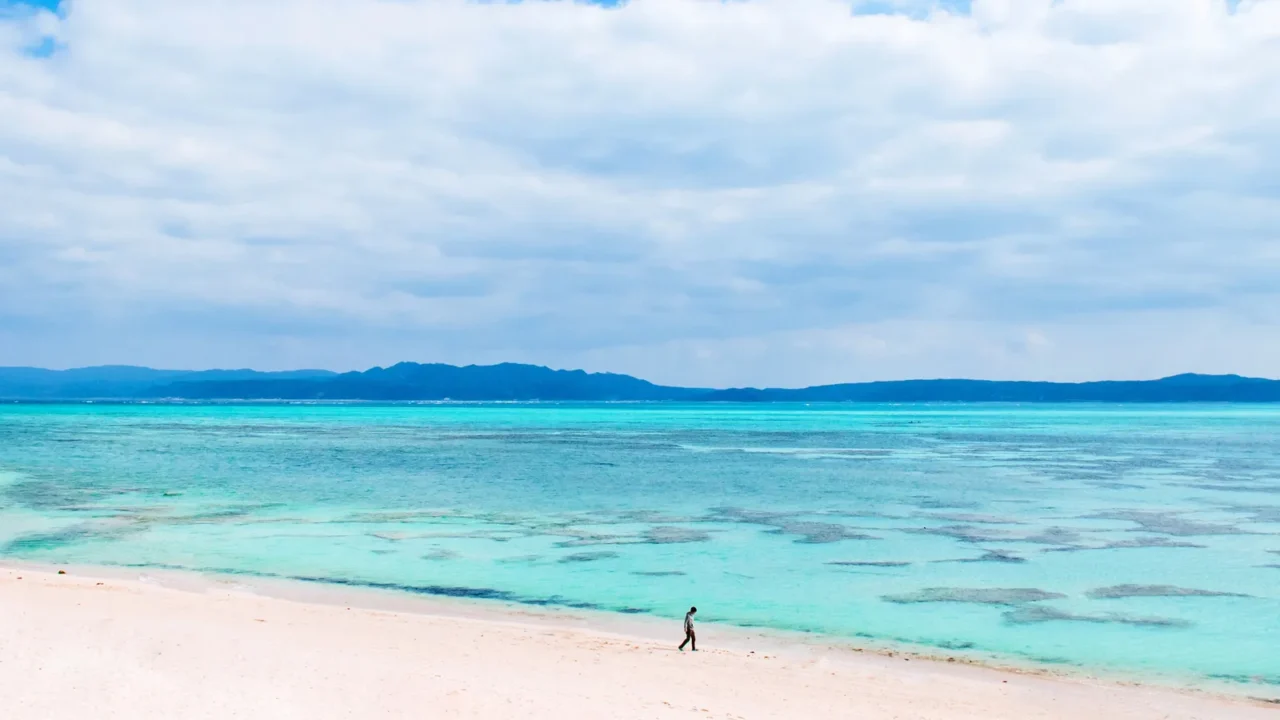 tourist kouri white sand beach with turqouise water on kouri