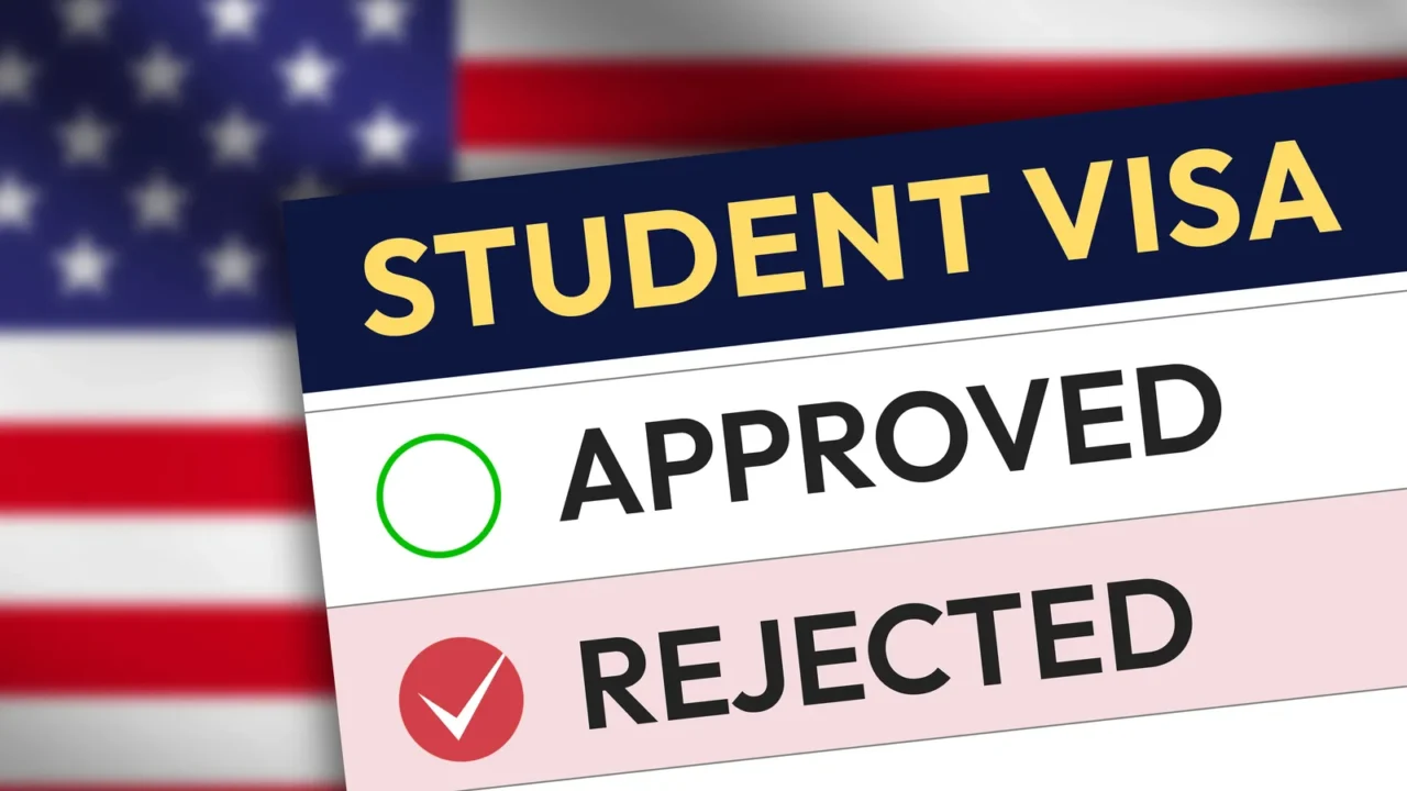 usa student visa rejected concept with american flag waving in