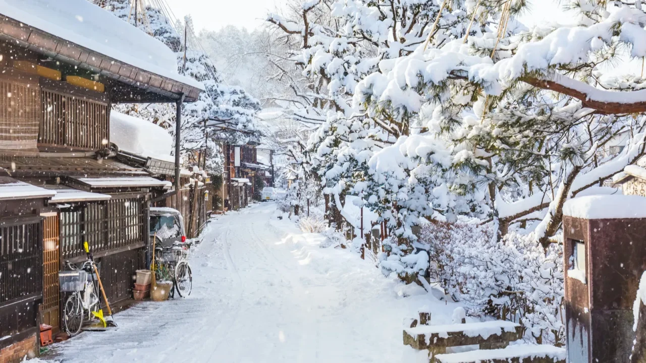 winter in takayama ancient city in japan