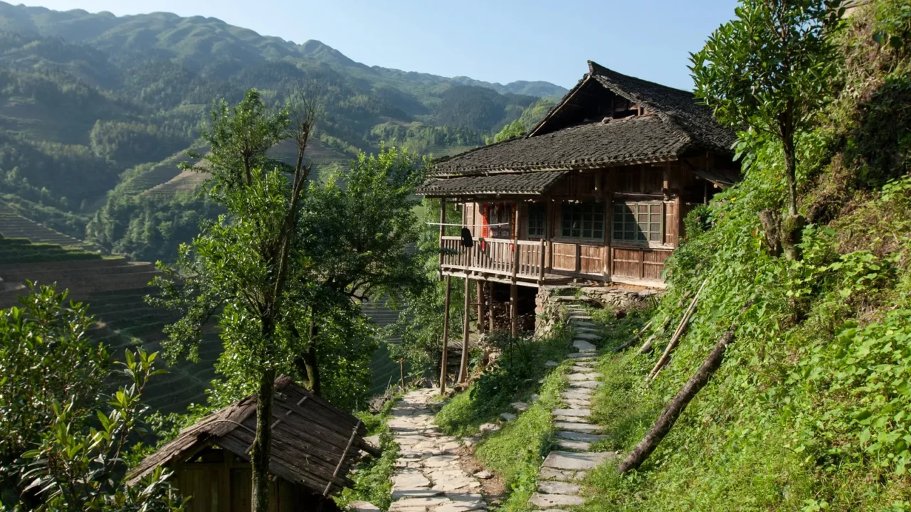 yao ethnic minority peoples village in guangxi province china