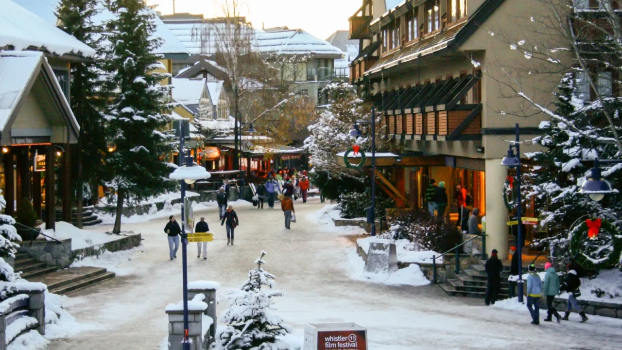 Whistler village in the winter.