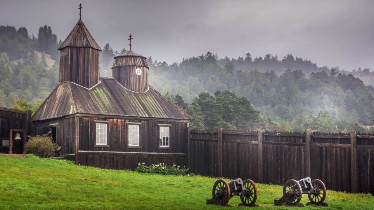 Fort Ross, a former Russian fortification in Sonoma county, California, a historic site and tourism destination, part of Fort Ross State Historic Park.