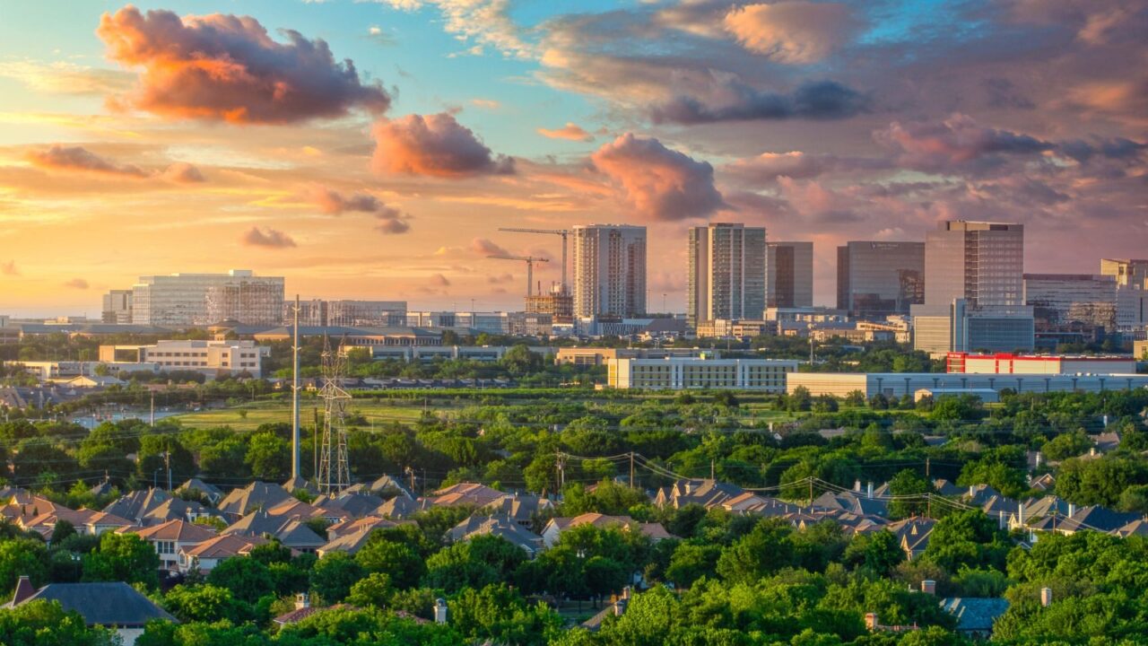 Sunset of downtown Frisco in the background.