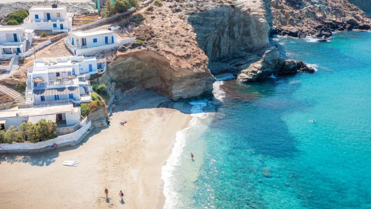 aerial view of agali beach folegandros greece