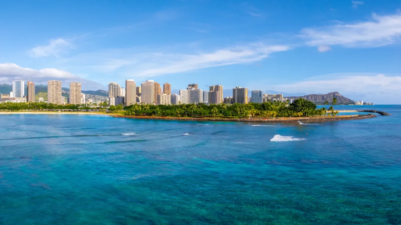 aerial view of honolulu oahu hawaii featuring diamond head crater