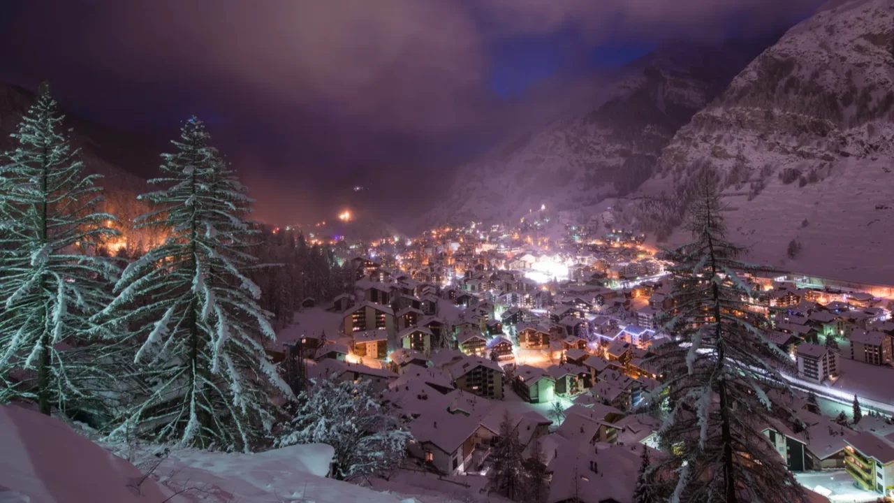 aerial view on zermatt valley and matterhorn peak
