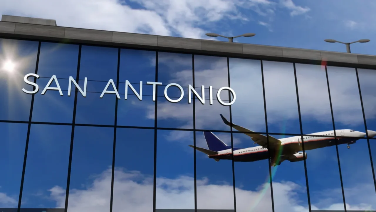 aircraft landing at san antonio texas usa 3d rendering illustration