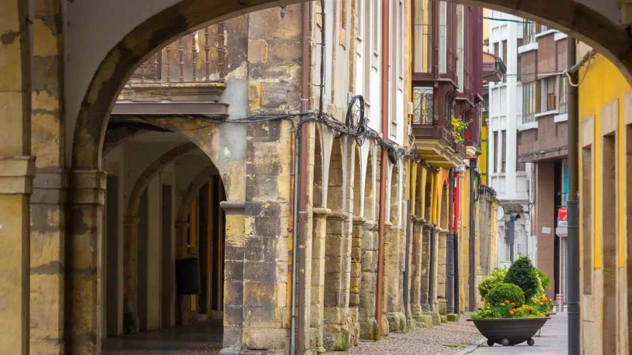 arcades and columns famous ancient city of aviles spain