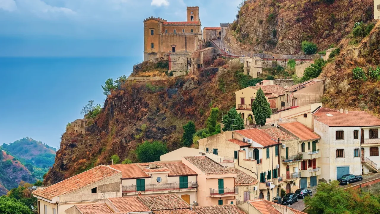 beautiful landscape with savoca village at mountain