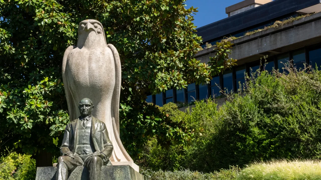 beautiful view to garden of calouste gulbenkian museum in central