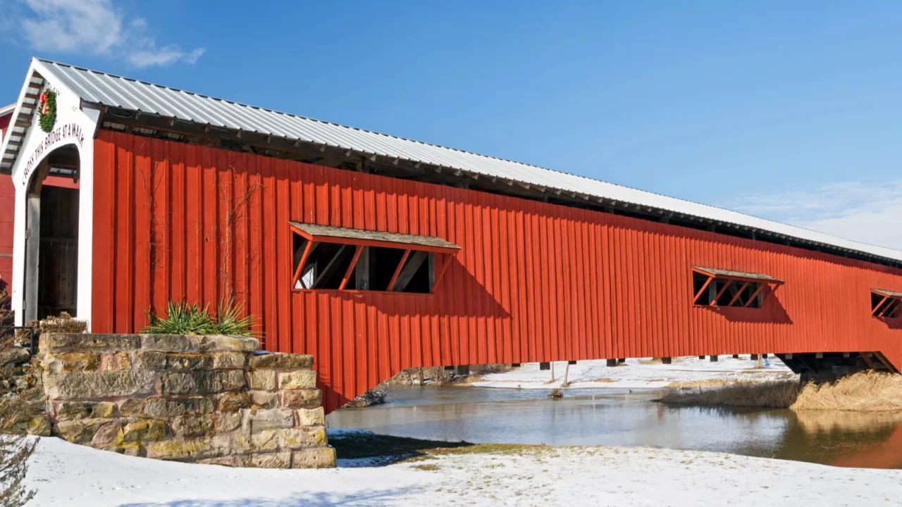 bridgeton covered bridge at christmas