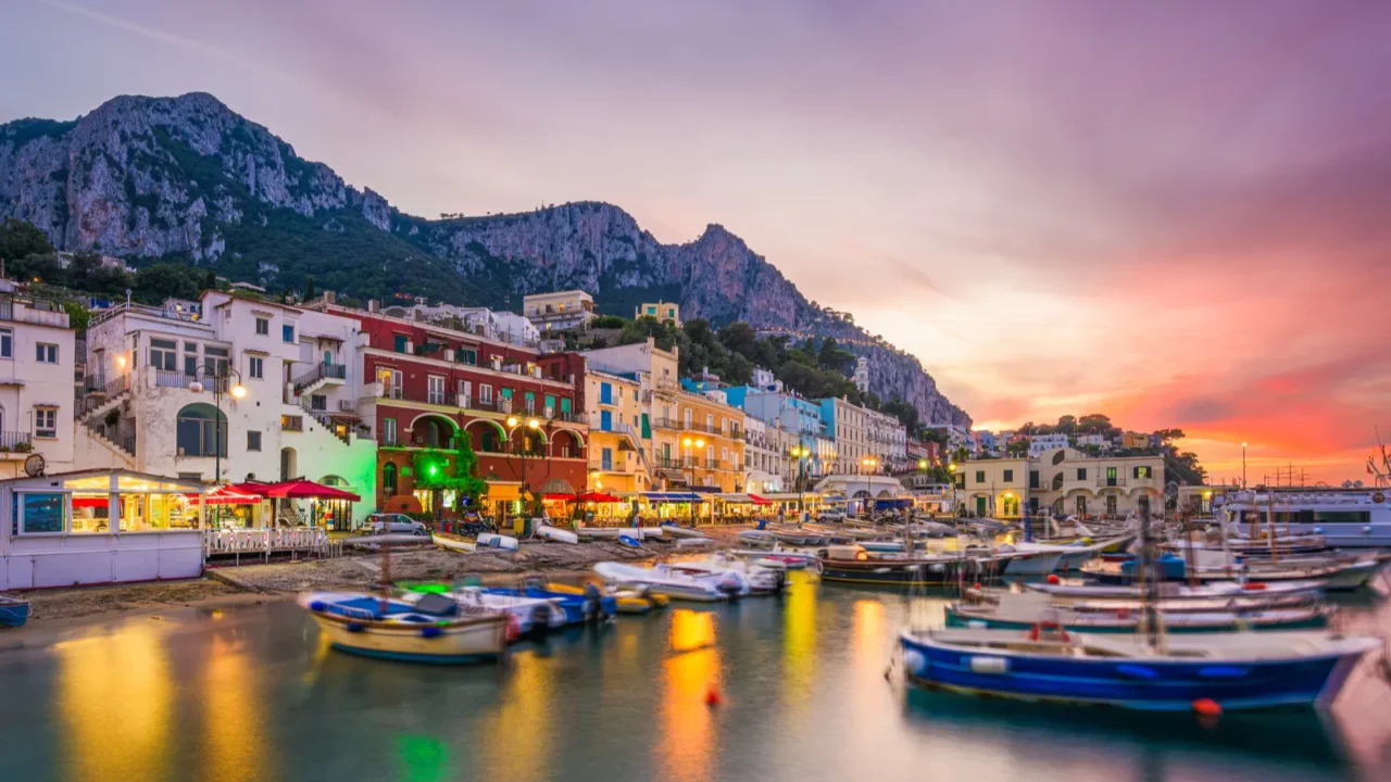 capri italy with shops and restaurants at at marina grande