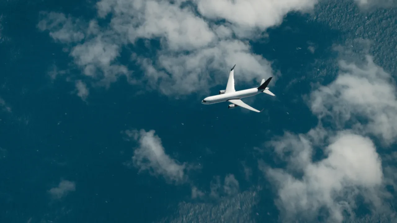 cargo airplane over the caribbean air to air