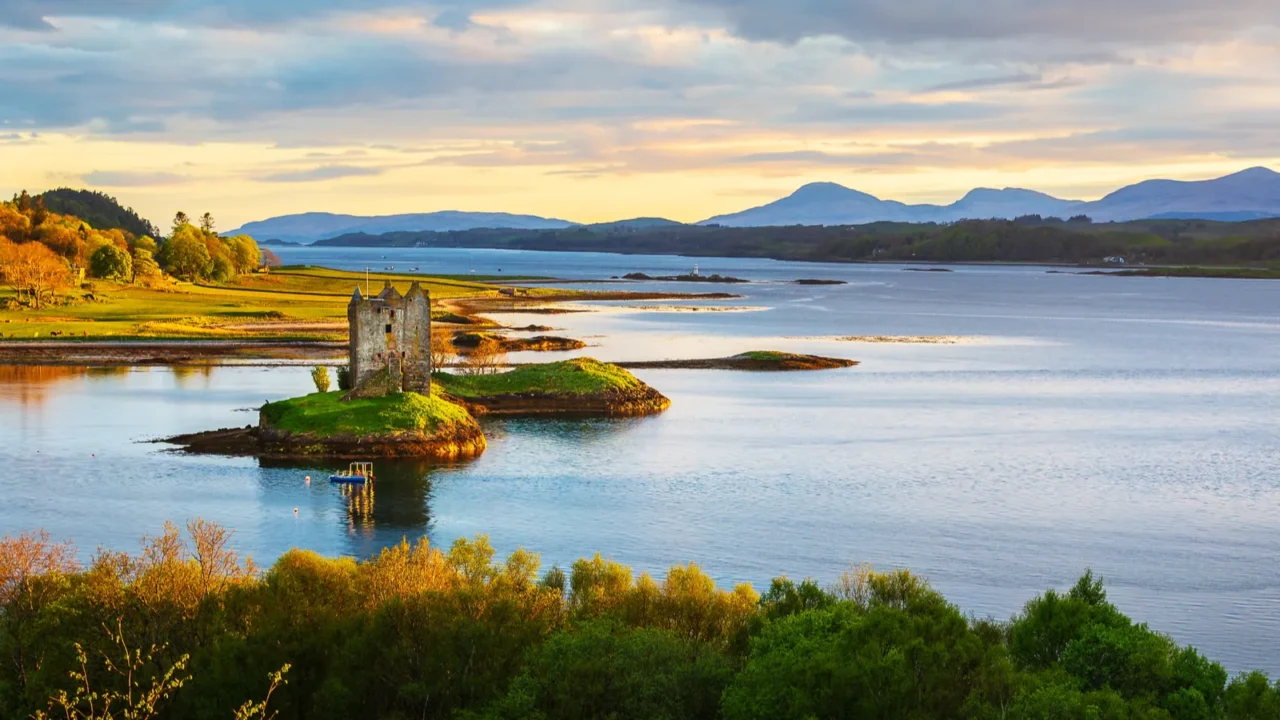 castle stalker at sunset