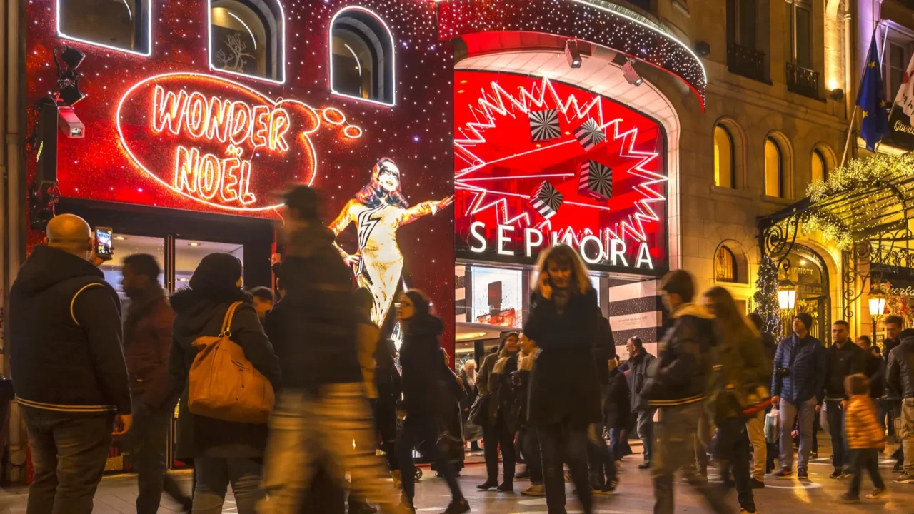 champs elysees boulevard in paris festive decorated