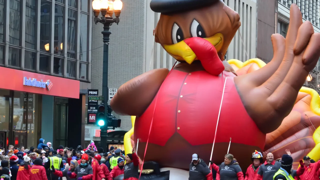 Teddy Turkey in Thanksgiving Parade.