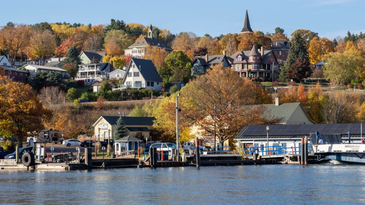 cityscape view of bayfield wisconsin as seen from the shores