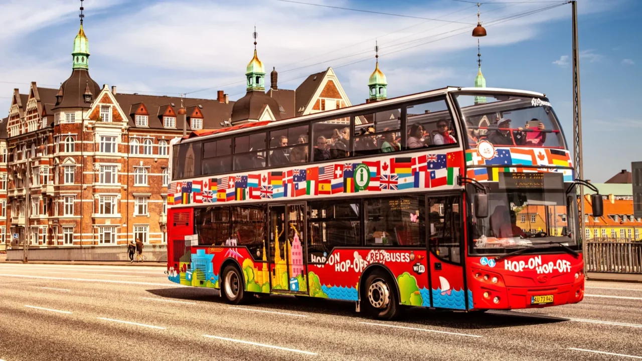 copenhagen denmark  may 6 2018 sightseeing bus with tourists