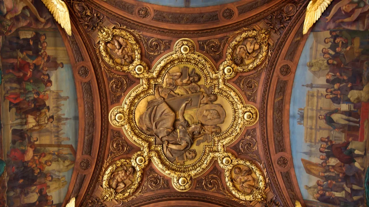detail of a painting on a ceiling at the louvre