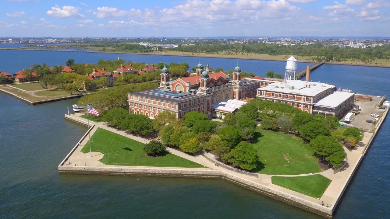 ellis island aerial image