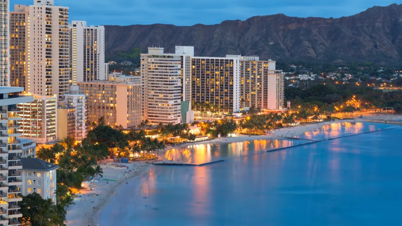 honolulu city and waikiki beach at night