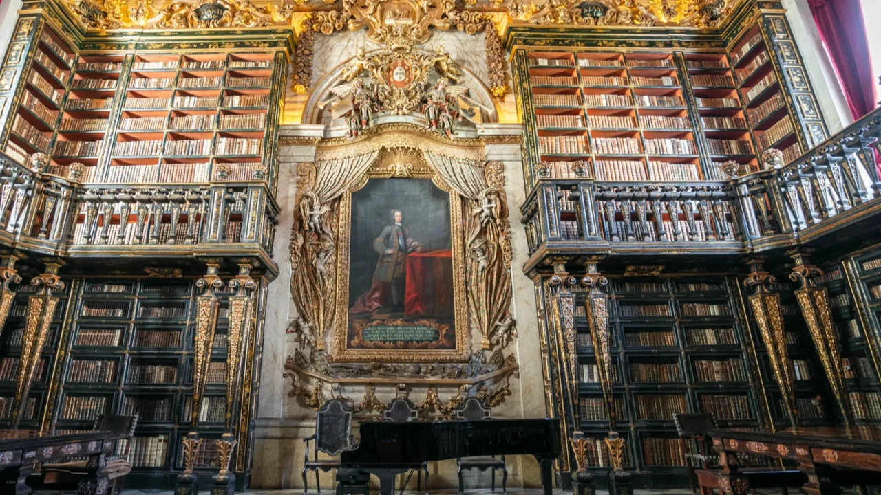 interioir of library in historic university of coimbra portugal
