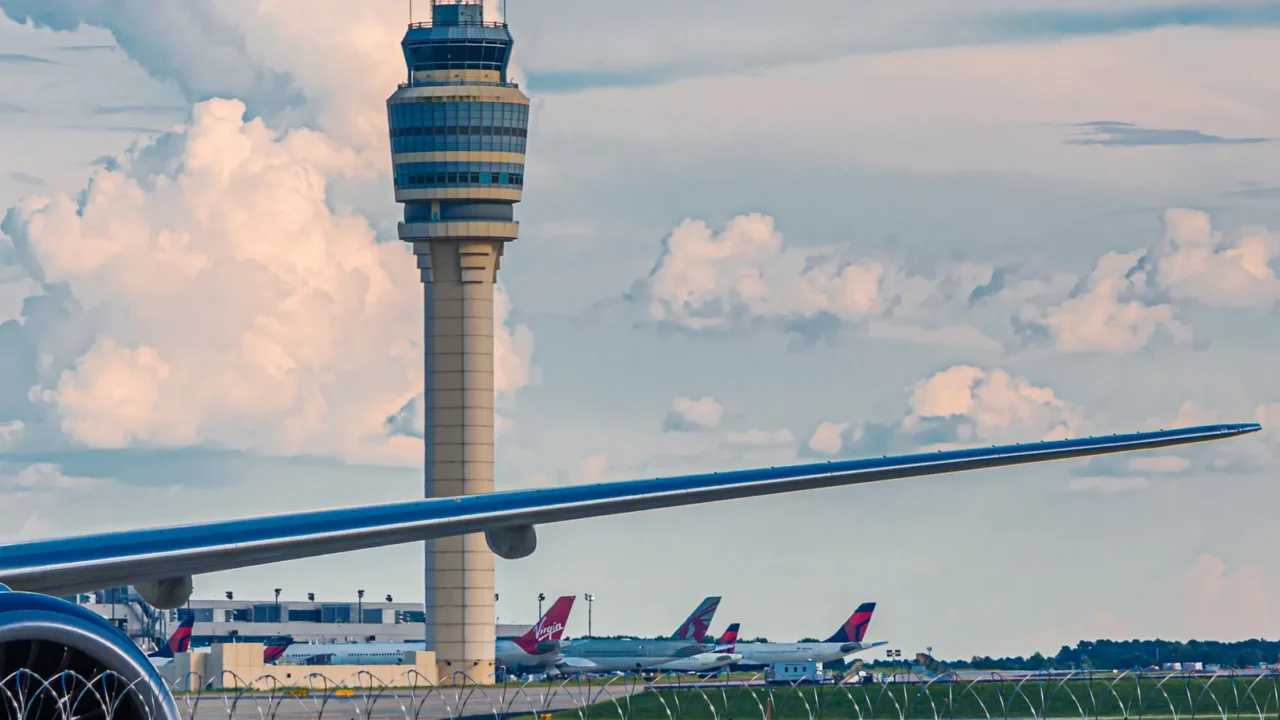 jet engine and control tower