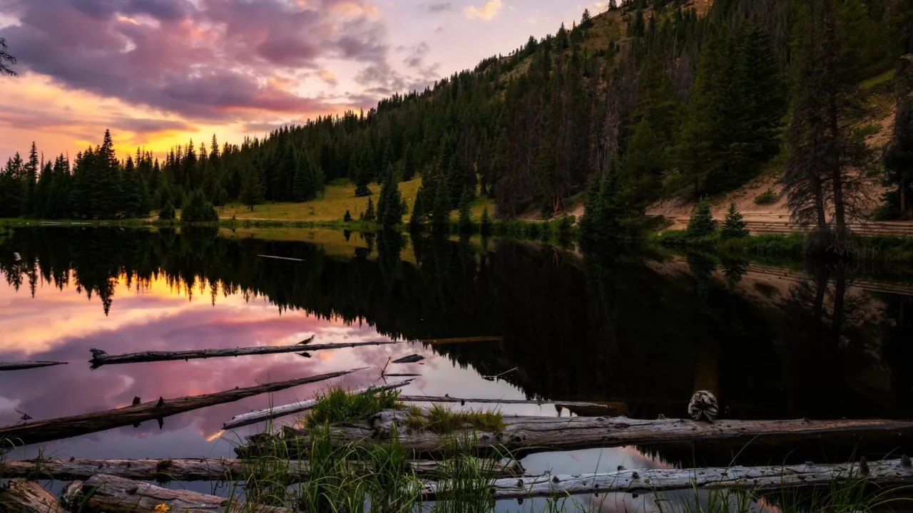 lake irene at sunset rocky mountain national park