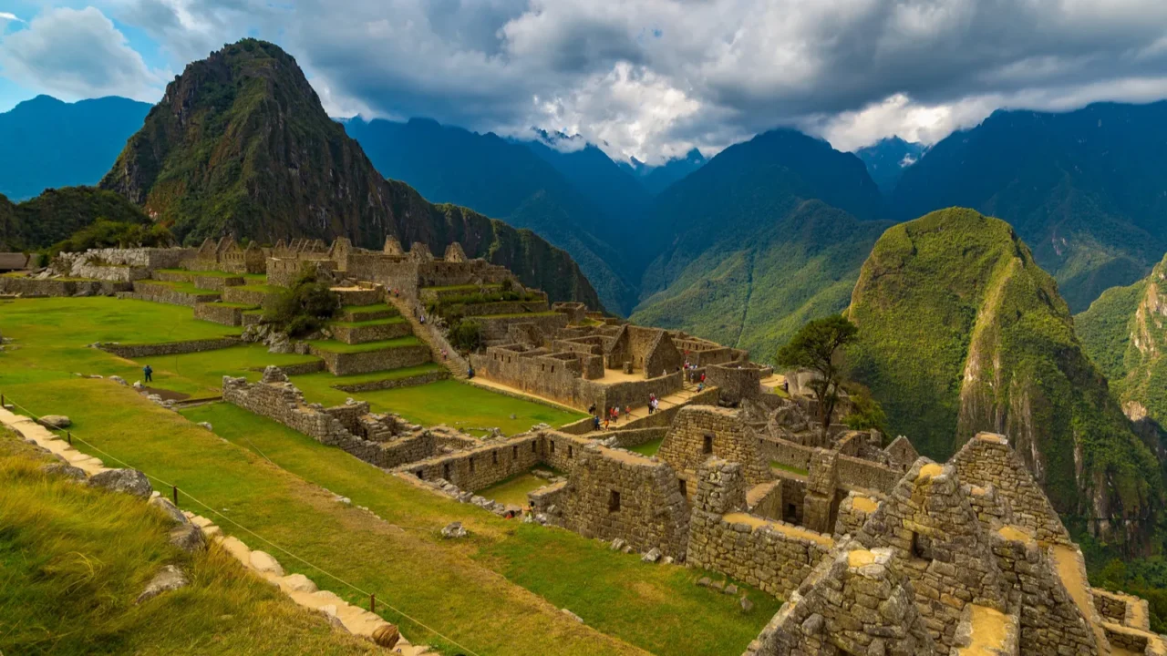 machu picchu terraces steep view from above to urubamba valley