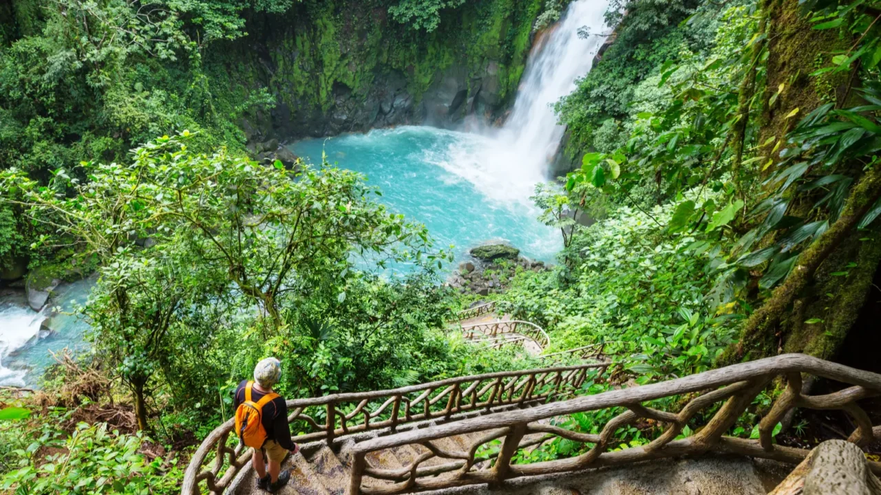 majestic waterfall in the rainforest jungle of costa rica tropical