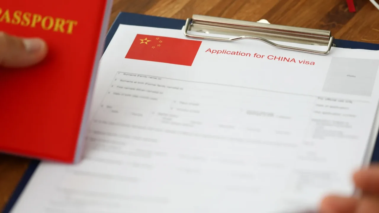 Male hand hold silver pen with passport.