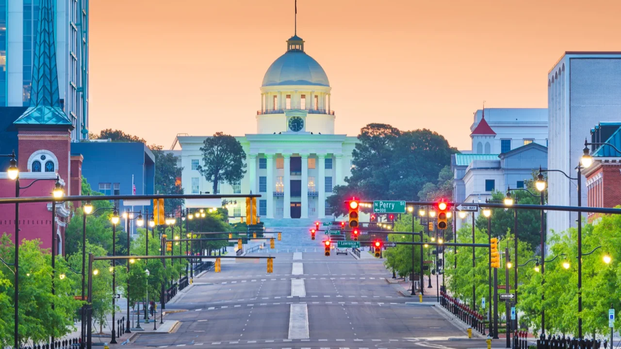 montgomery alabama usa with the state capitol at dawn