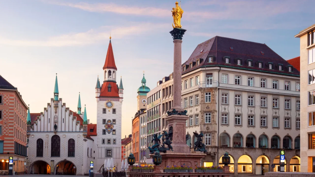 munich cityscape image of marien square in munich germany during