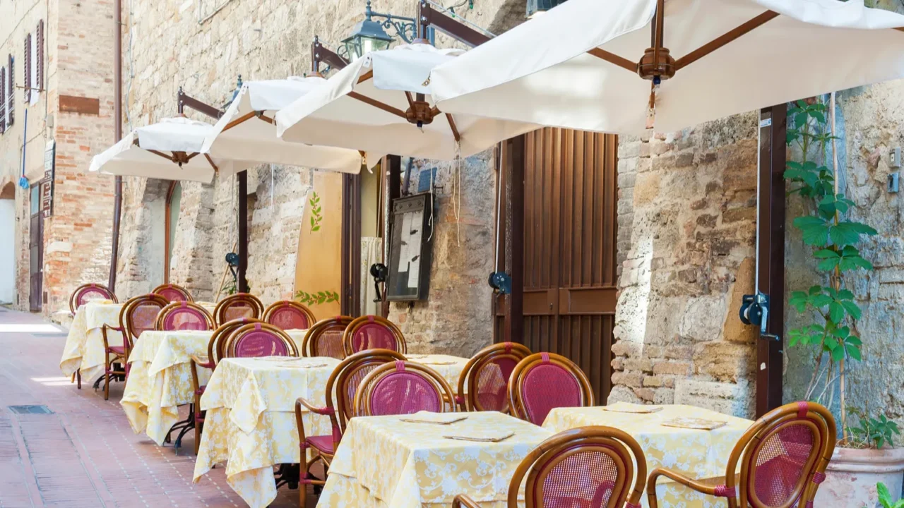 nice and cosy sidewalk cafe in resort town san gimignano