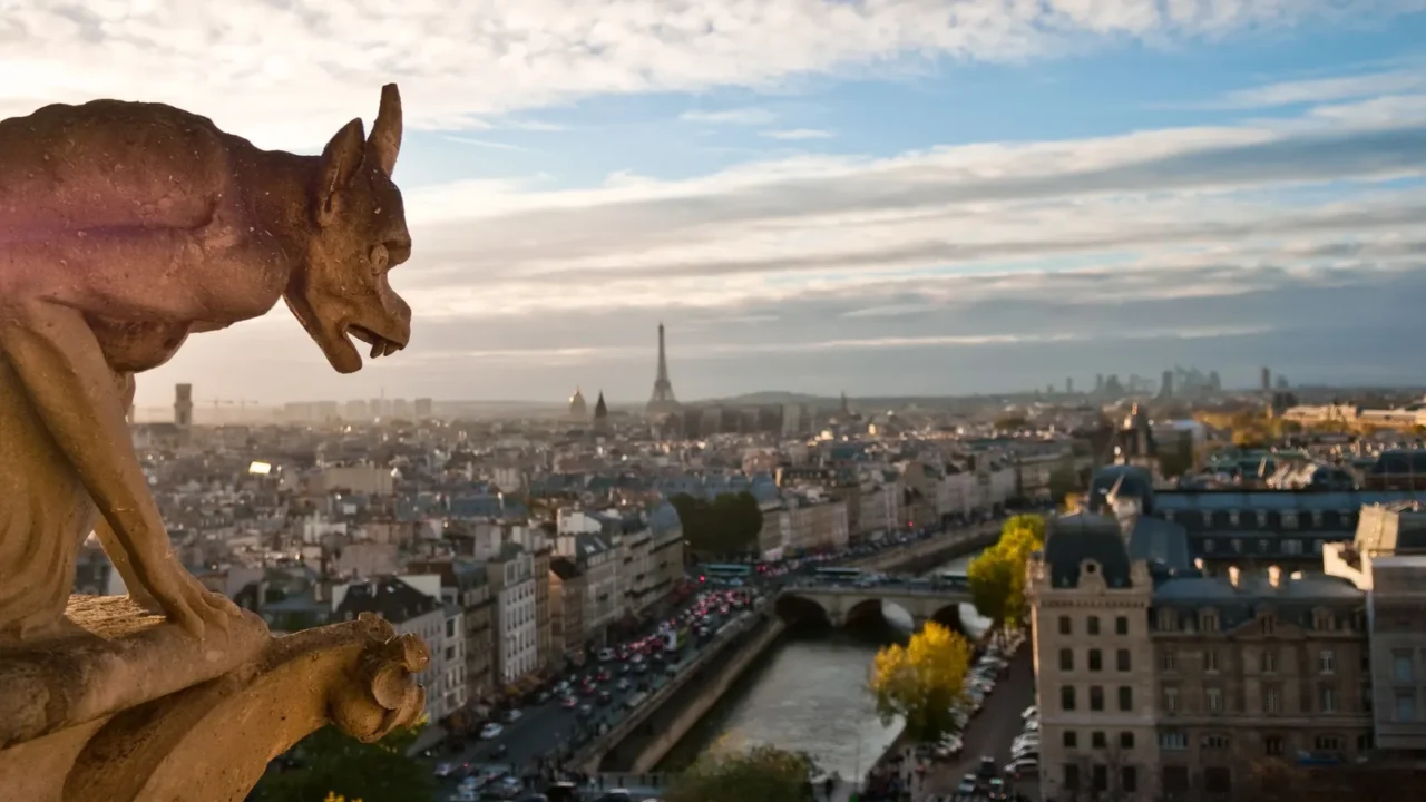 notre dame gargoyle overlooking paris