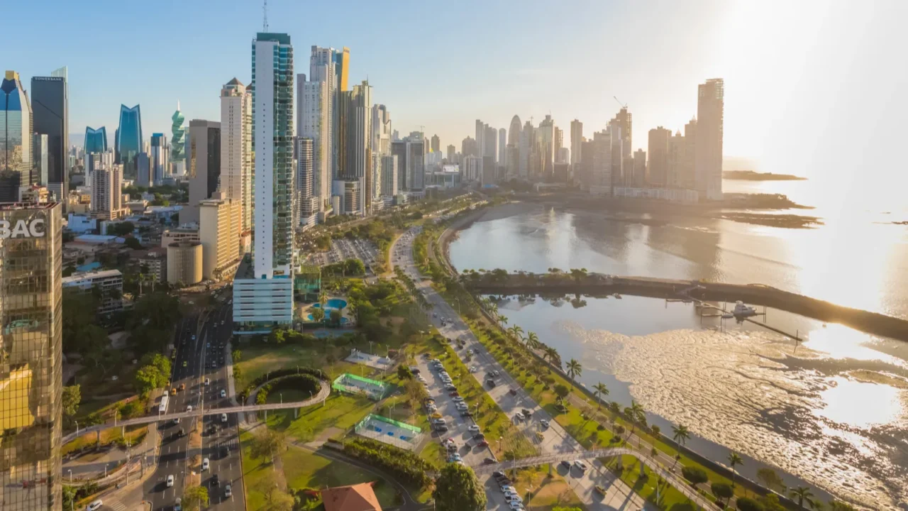 panama city panama january 2019 skyline at sunset aerial