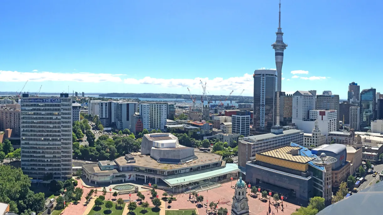 panoramic aerial view of auckland city central business district skyline