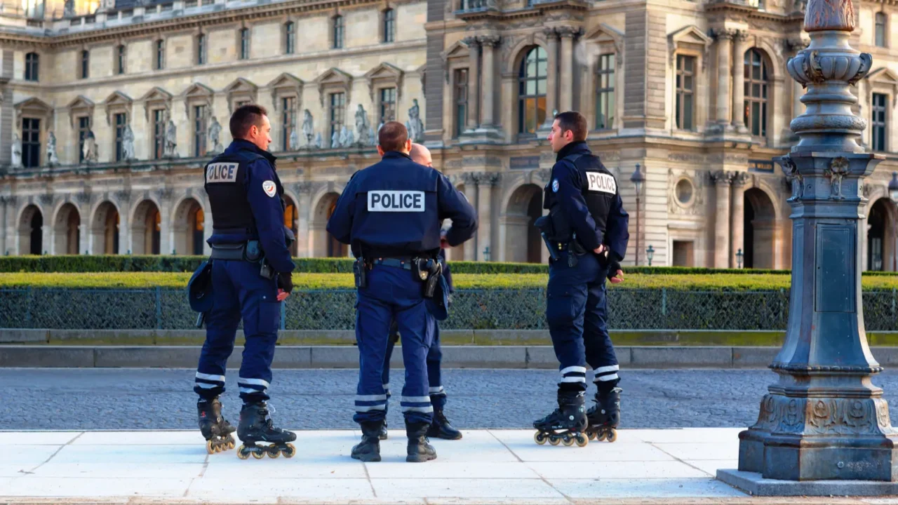 paris france  12 11 2016 police officers on skate