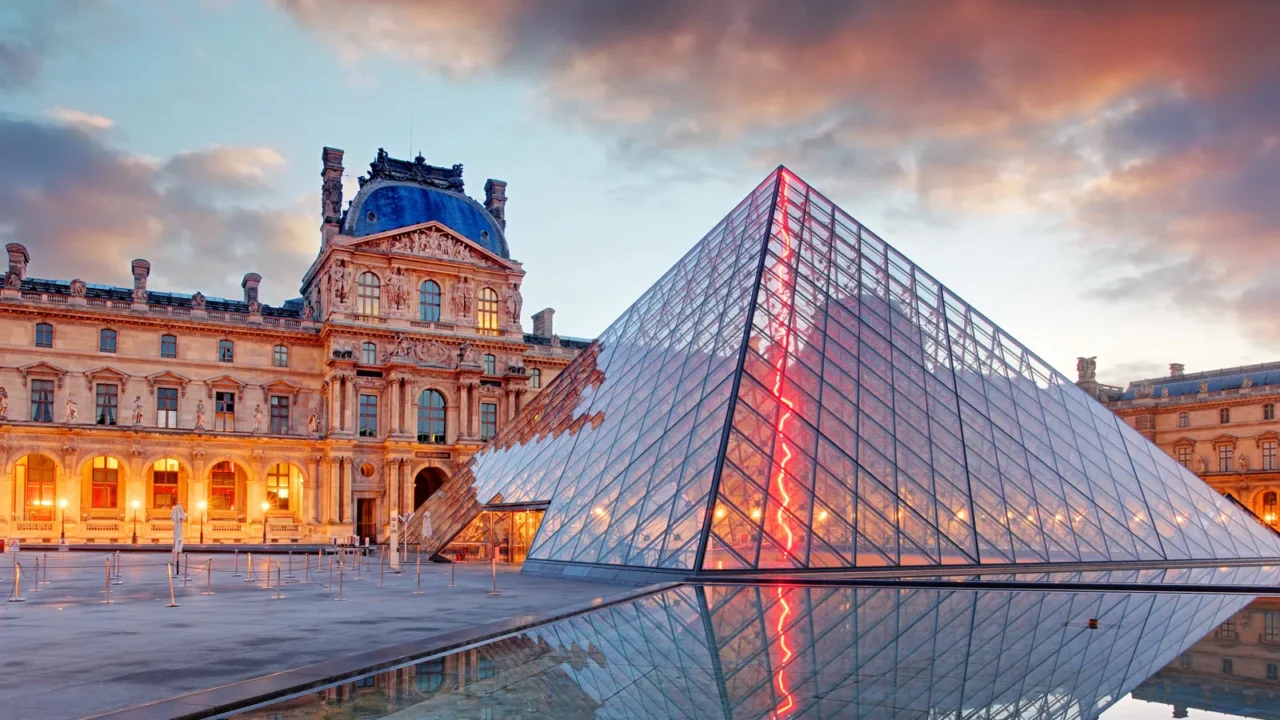 The Louvre Museum is one of the world's largest museums and a historic monument. A central landmark of Paris, France.