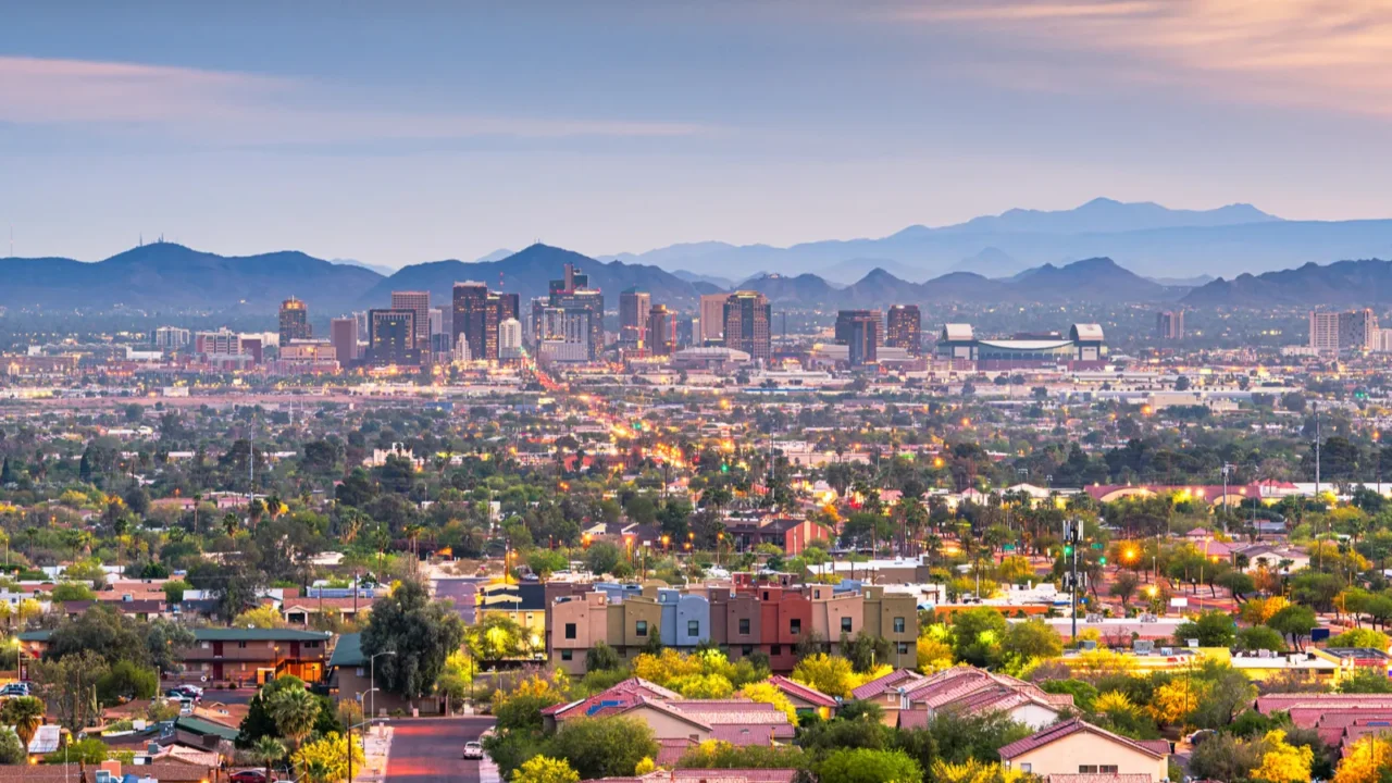 phoenix arizona usa downtown cityscape at dusk