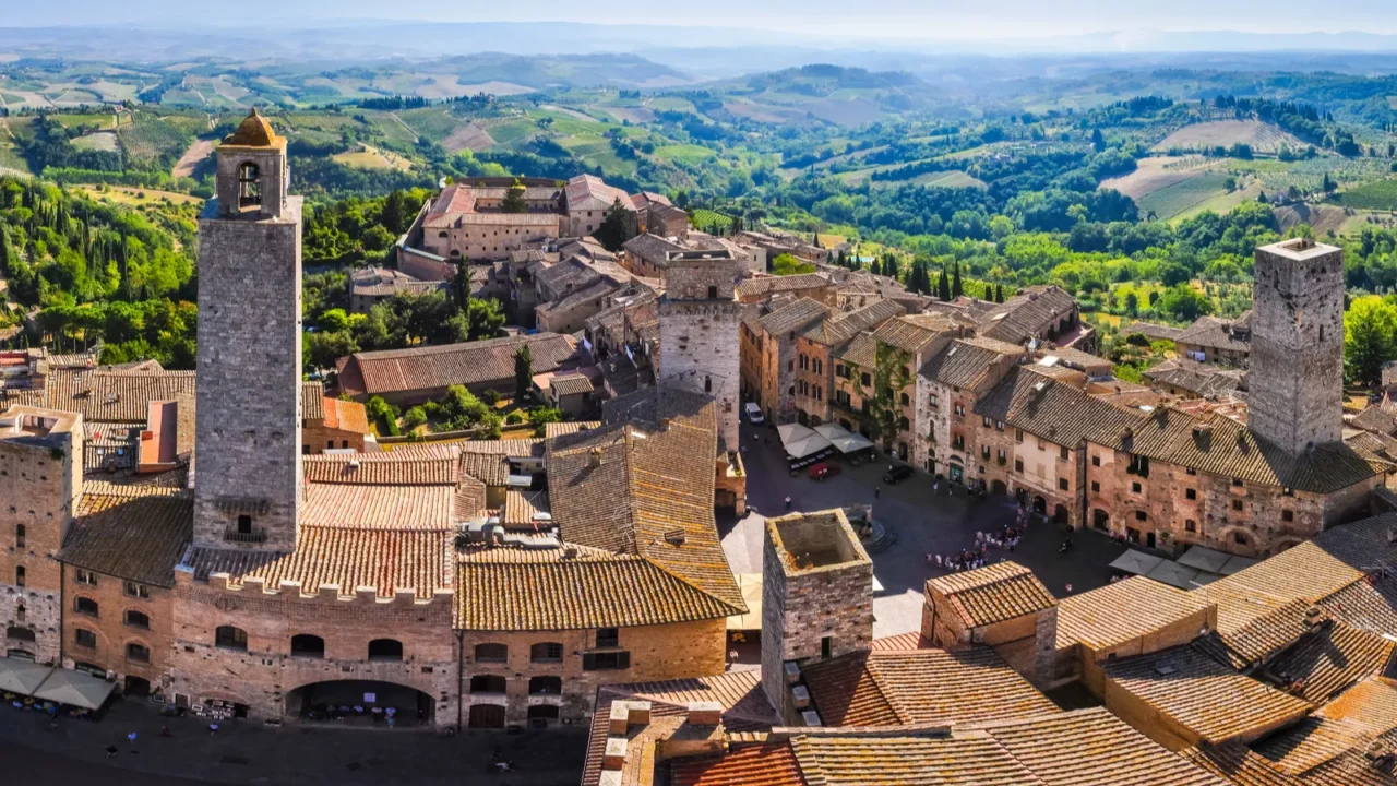 san gimignano roof panorama tuscany italy