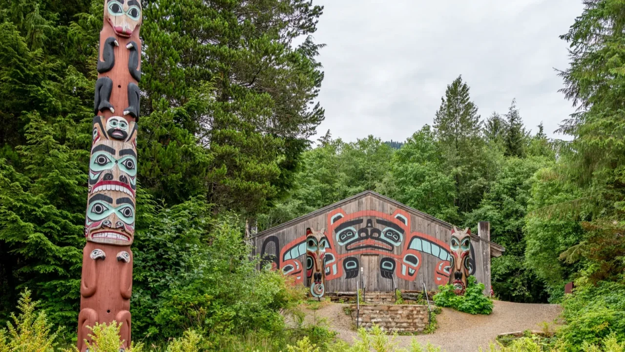 saxman alaska july 29 2022 tlinget totem poles long