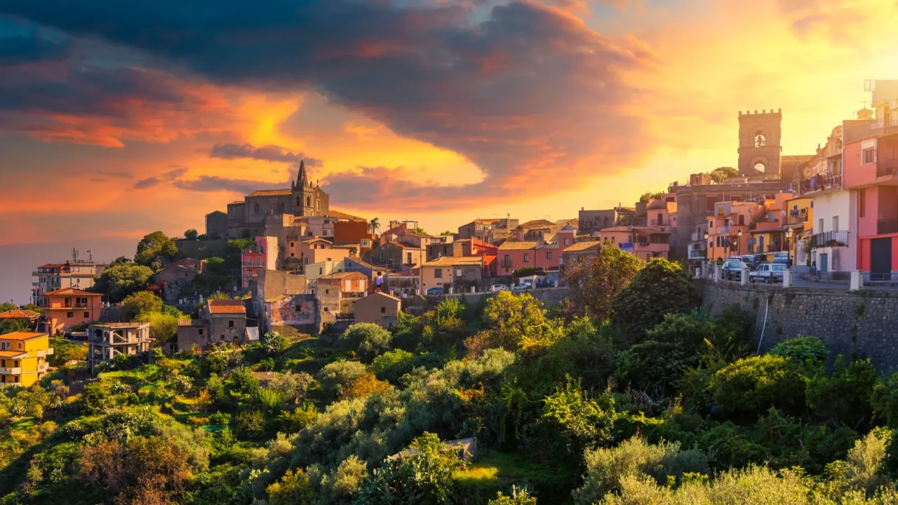 Scenic view in Forza d`Agro, picturesque town in the Province of Messina, Sicily, southern Italy.