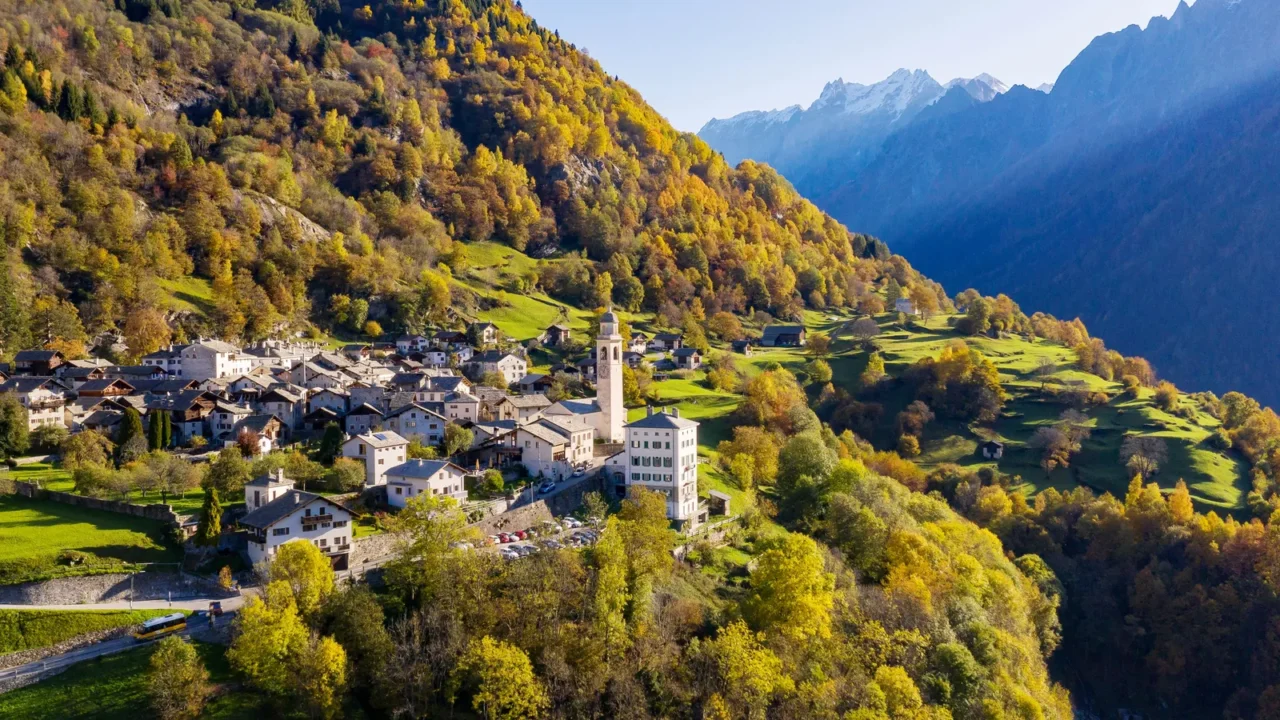 soglio bregaglia valley switzerland aerial view