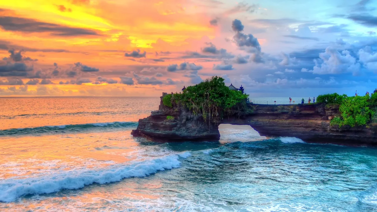 tanah lot temple on sea in bali island indonesia